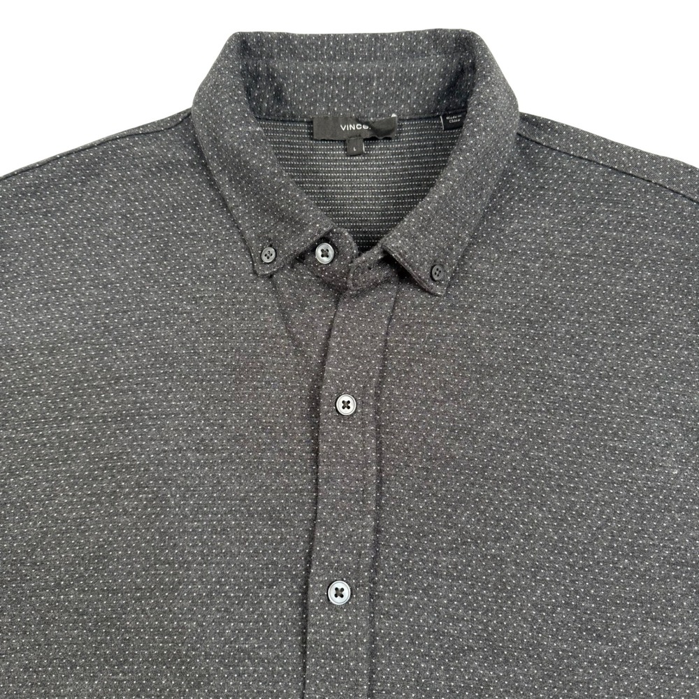Vince Button Down Shirt Mens Large Charcoal Gray Micro Dot Long Sleeve Luxury